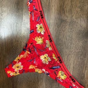Red laced flowered thong